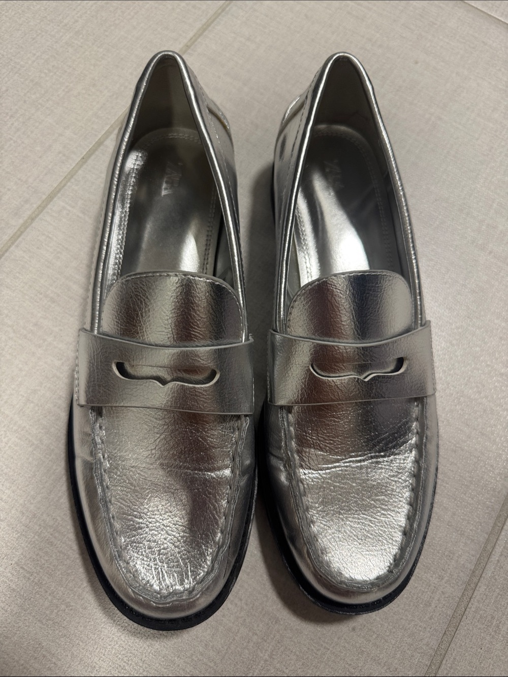 Zara Silver Metallic Penny Loafers